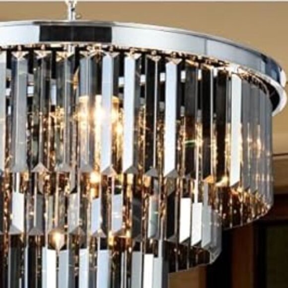 Luxe Chrome Smoke Crystal Modern Contemporary Chandelier Pendant Ceiling Light - Picture 3 of 11